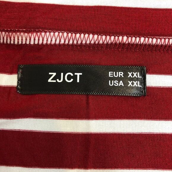 ZJCT brand Red and White Striped Boat Neck Shirt - Picture 12 of 12